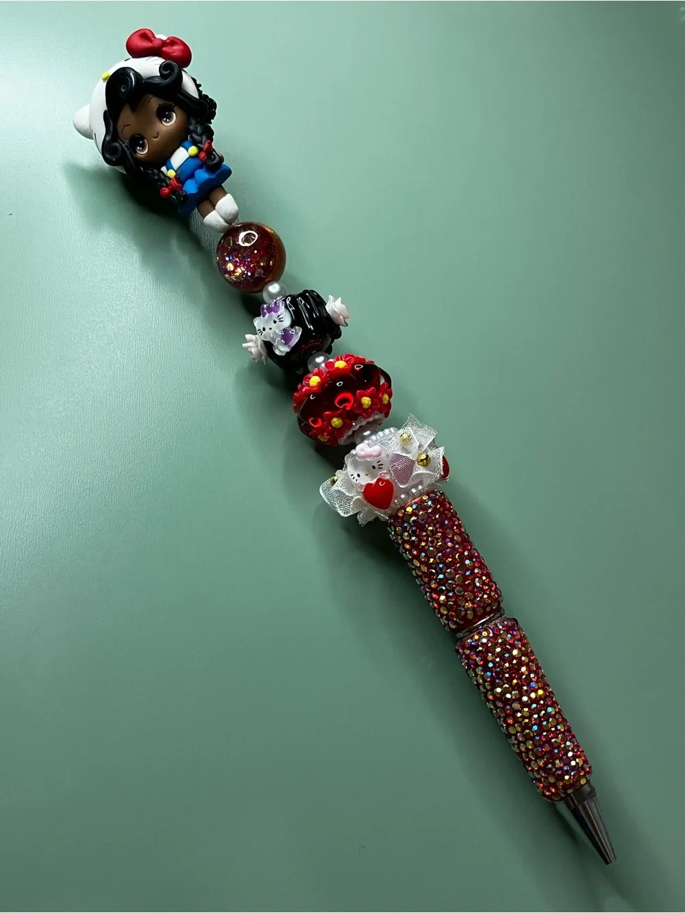 Kitty Cosplay Girl Clay Doll Handmade Beaded Rhinestone Pen
